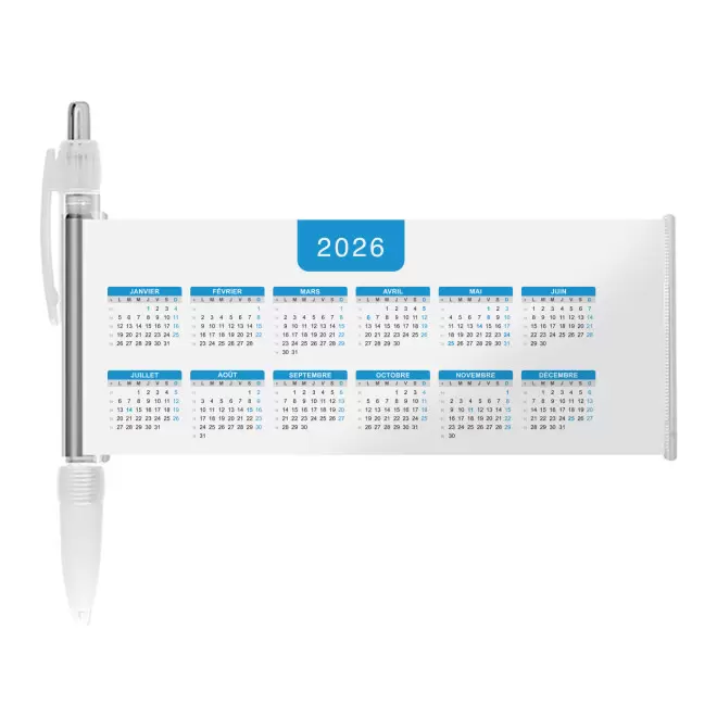 STYLO BANNIERE CALENDRIER PERSONNALISABLE 'SCROLL DATE' - transparent grille_bleue