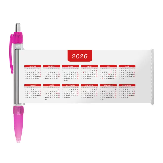 STYLO BANNIERE CALENDRIER PERSONNALISABLE 'SCROLL DATE' - rose grille_rouge