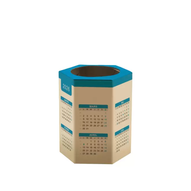POT A CRAYONS CALENDRIER PERSONNALISABLE 'ECOPOT DATE' - bleu