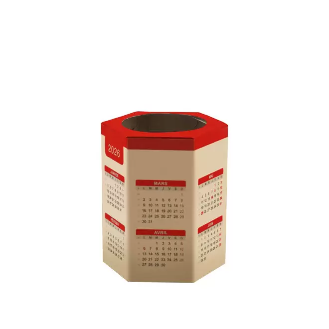 POT A CRAYONS CALENDRIER PERSONNALISABLE 'ECOPOT DATE' - rouge