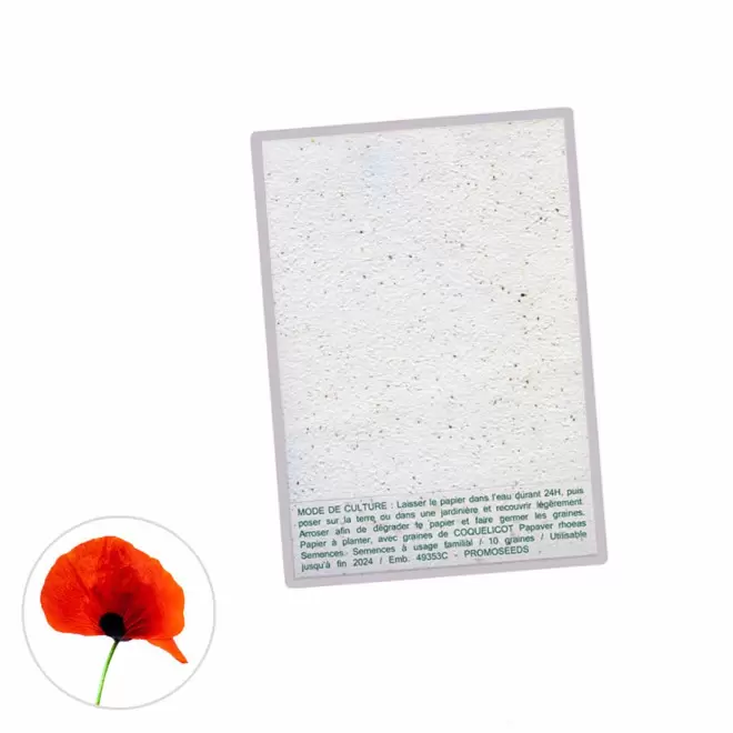 CARTE À PLANTER PERSONNALISABLE ENSEMENCÉE 140 G/M² 'HORTUS' - coquelicot