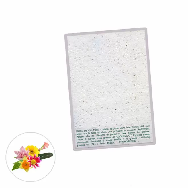 CARTE À PLANTER PERSONNALISABLE ENSEMENCÉE 140 G/M² 'HORTUS' - fleurs des champs
