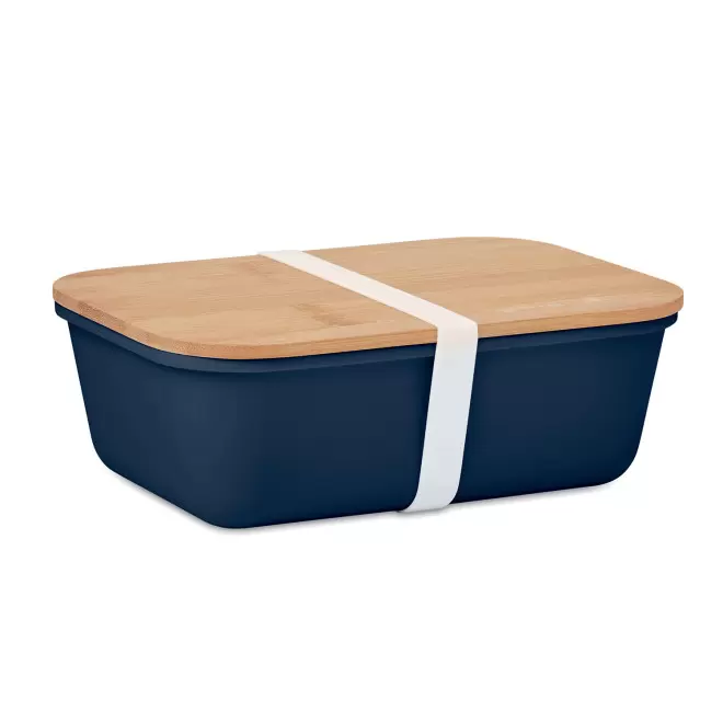 LUNCH BOX COUVERCLE EN BAMBOU PERSONNALISABLE 'BUCATI' - bleu marine