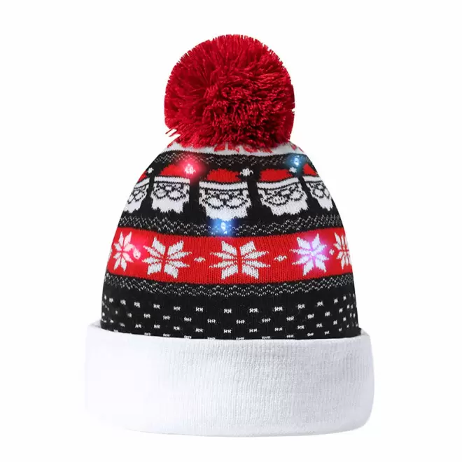 BONNET DE NOEL PERSONNALISABLE AVEC LED 'PLUMA' - noir/rouge