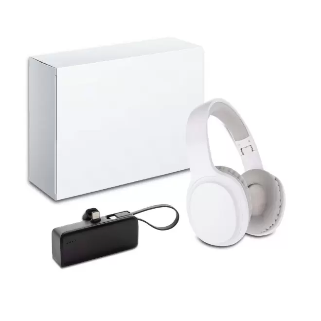 PACK PERSONNALISE CASQUE ET POWERBANK 'WOUSIK' - blanc/noir