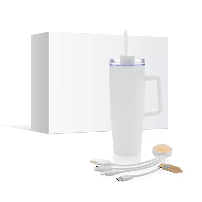 PACK MUG ET CABLE DE CHARGE PERSONNALISE 'BRANKZI' - blanc/blanc