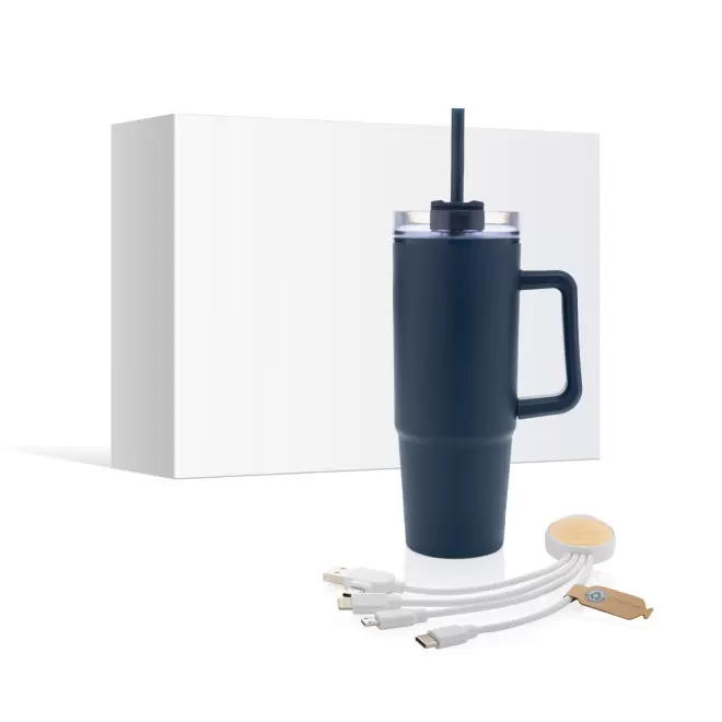 PACK MUG ET CABLE DE CHARGE PERSONNALISE 'BRANKZI' - marine/blanc