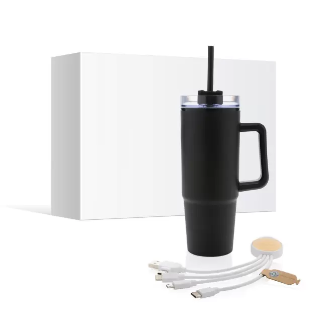 PACK MUG ET CABLE DE CHARGE PERSONNALISE 'BRANKZI' - noir/blanc