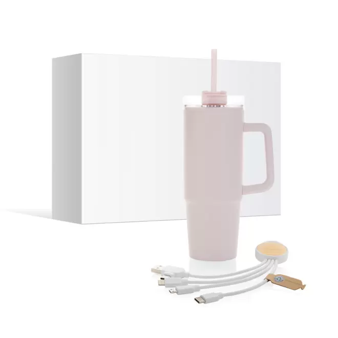 PACK MUG ET CABLE DE CHARGE PERSONNALISE 'BRANKZI' - rose/blanc