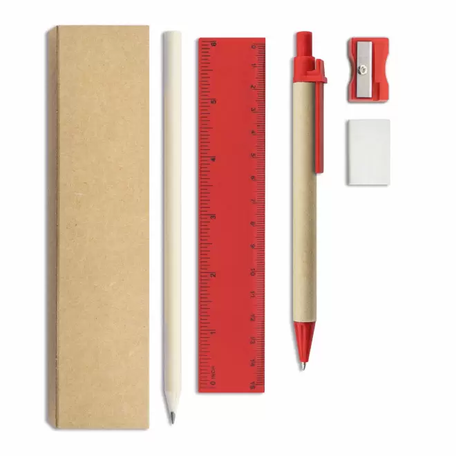 KIT DE BUREAU PERSONNALISABLE 'TINNA' - naturel/rouge