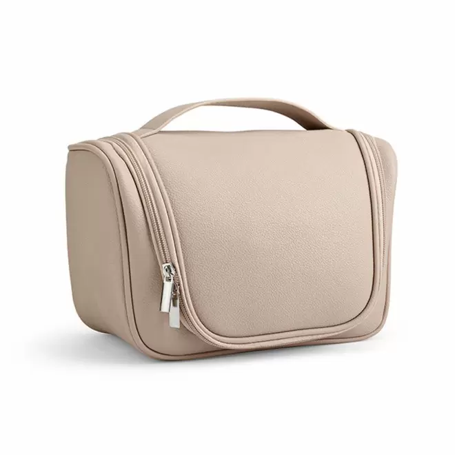 TROUSSE DE TOILETTE CUIR RECYCLE PERSONNALISABLE 'YUNA' - beige
