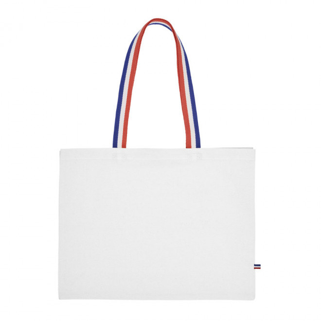 TOTE BAG PERSONNALISÉ AVEC SOUFFLET ANSES TRICOLORES 'HENRI' - blanc