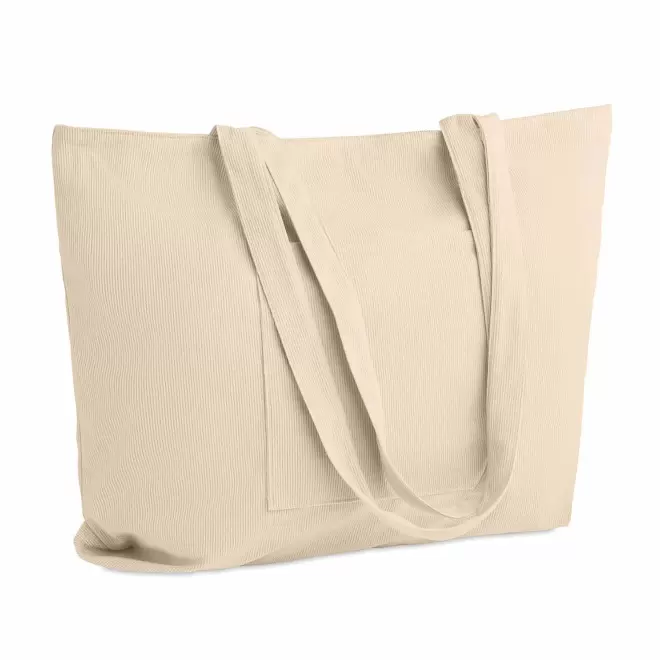 GRAND CABAS EN VELOURS COTELE PERSONNALISE 'MOMAX' - beige