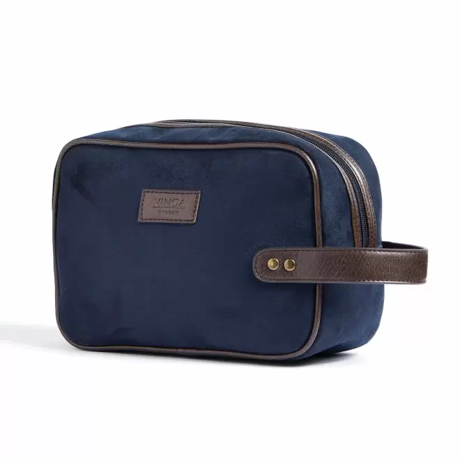 TROUSSE DE TOILETTE PERSONNALISEE EFFET DAIM 'POLLIE' - bleu marine