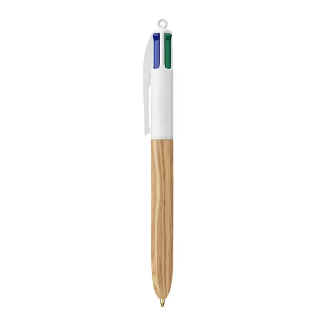 STYLO IMITATION BOIS PERSONNALISÉ 4 COULEURS BIC® 'WOOD STYLE' - blanc/bois
