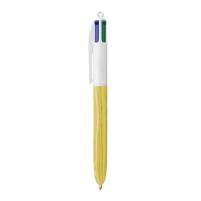 STYLO IMITATION BOIS PERSONNALISÉ 4 COULEURS BIC® 'WOOD STYLE' - blanc/jaune