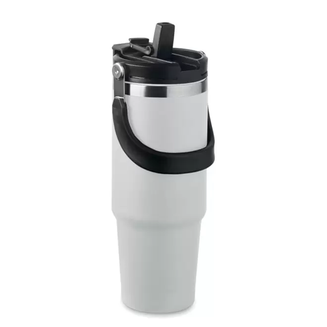 MUG ISOTHERME PERSONNALISE ACIER RECYCLE 850ML 'FAMEZ'  - blanc