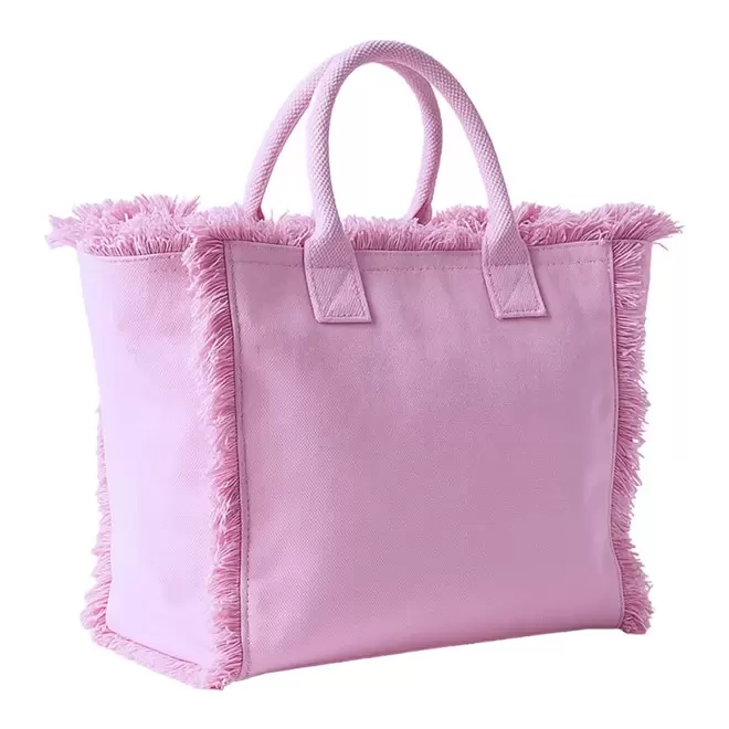 CABAS EN COTON AVEC FRANGE PERSONNALISABLE 'JIPANE FLASH' - rose