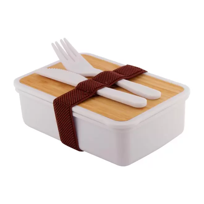 LUNCH BOX EN PP ET BAMBOU 500ML PERSONNALISABLE 'MAGYT'  - blanc