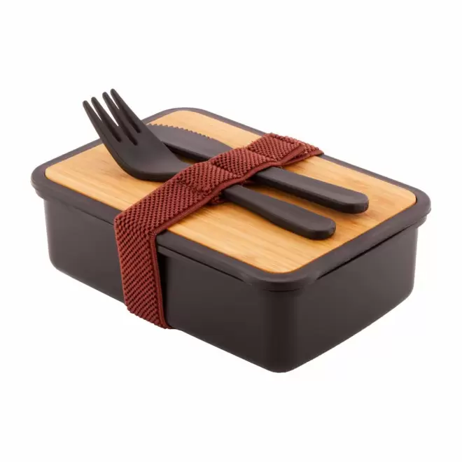 LUNCH BOX EN PP ET BAMBOU 500ML PERSONNALISABLE 'MAGYT'  - noir