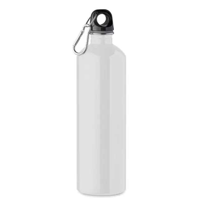 GOURDE EN ACIER RECYCLE 750ML PERSONNALISABLE 'AVEREST' MOUSQUETON ARGENTE - blanc