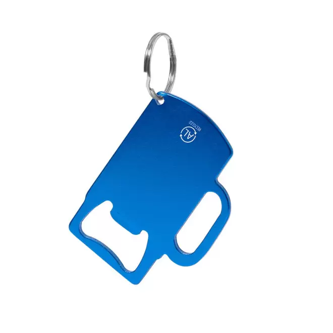 PORTE CLE DECAPSULEUR ALU RECYCLE PERSONNALISE 'PLAKI DRINK' - bleu
