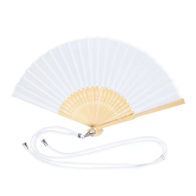 EVENTAIL PERSONNALISABLE EN BAMBOU ET LANYARD 'FANNY LINK' - blanc