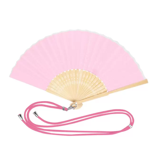 EVENTAIL PERSONNALISABLE EN BAMBOU ET LANYARD 'FANNY LINK' - rose