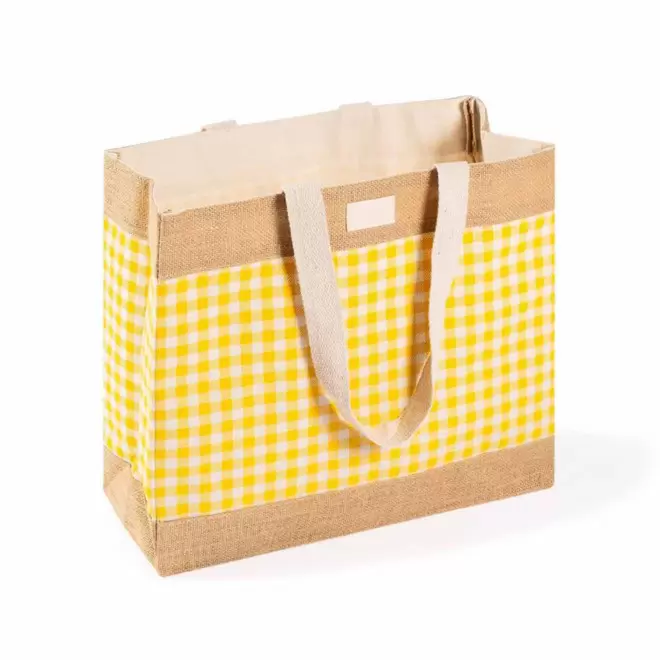 CABAS EN COTON ET JUTE RAYEE PERSONNALISE 'RAYOZA' - jaune
