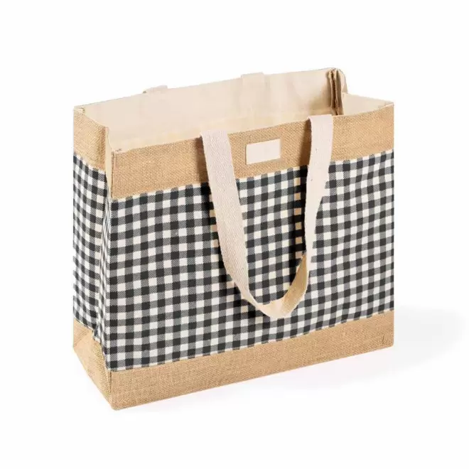 CABAS EN COTON ET JUTE RAYEE PERSONNALISE 'RAYOZA' - noir