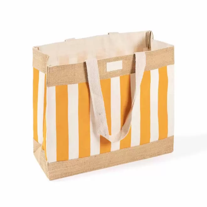 CABAS EN COTON ET JUTE RAYEE PERSONNALISE 'RAYOZA' - orange