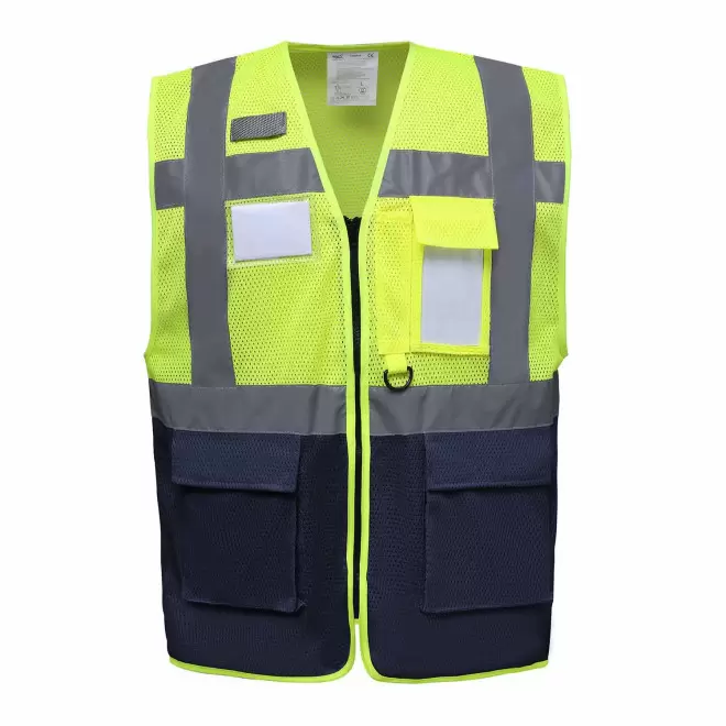 GILET SECURITE PERSONNALISE 'BERLIN MESH RPET' - jaune/marine