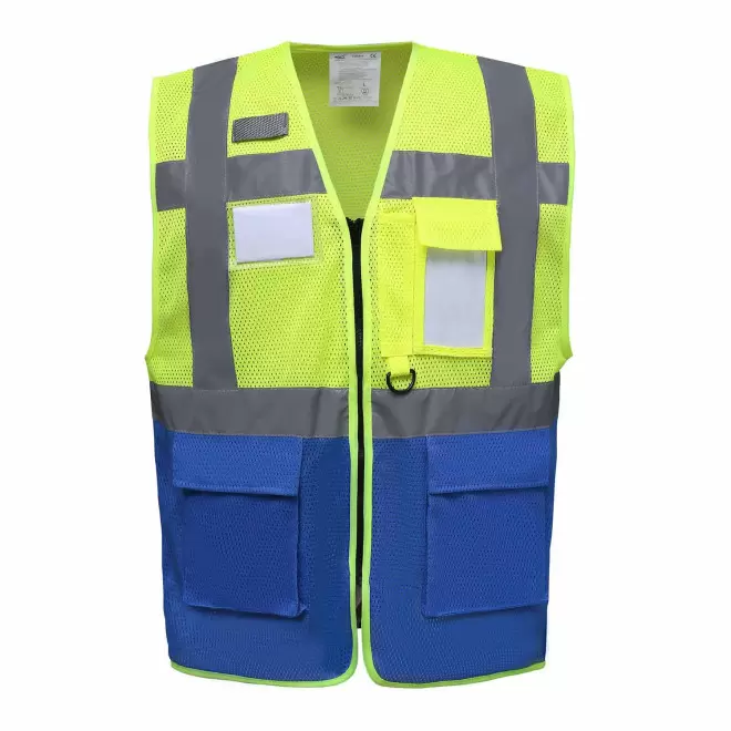 GILET SECURITE PERSONNALISE 'BERLIN MESH RPET' - jaune/royal