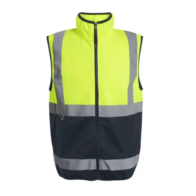 BODYWARMER HAUTE VISIBILITE PERSONNALISABLE 'PRO FULL ZIP' - jaune fluo/bleu marine