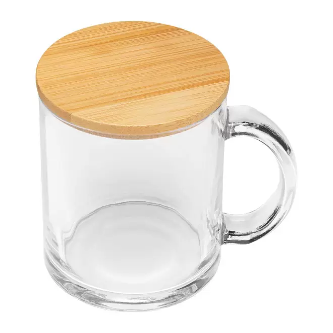 MUG VERRE COUVERCLE BAMBOU 330ML PERSONNALISABLE 'LEYHA' - transparent