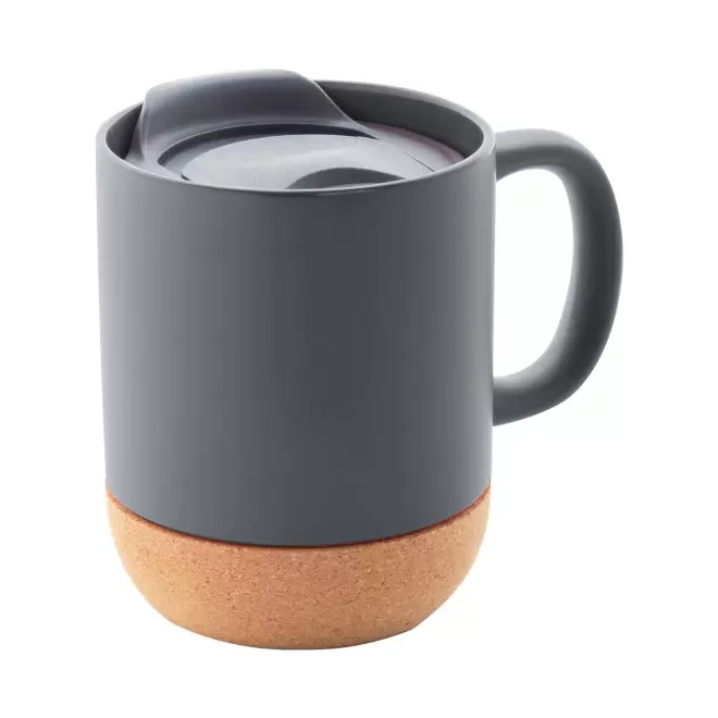 MUG EN CÉRAMIQUE ET LIÈGE PERSONNALISABLE 'ODIA COUVERCLE' - gris