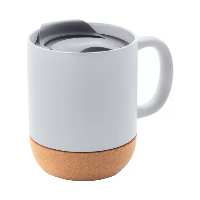 MUG EN CÉRAMIQUE ET LIÈGE PERSONNALISABLE 'ODIA COUVERCLE' - blanc