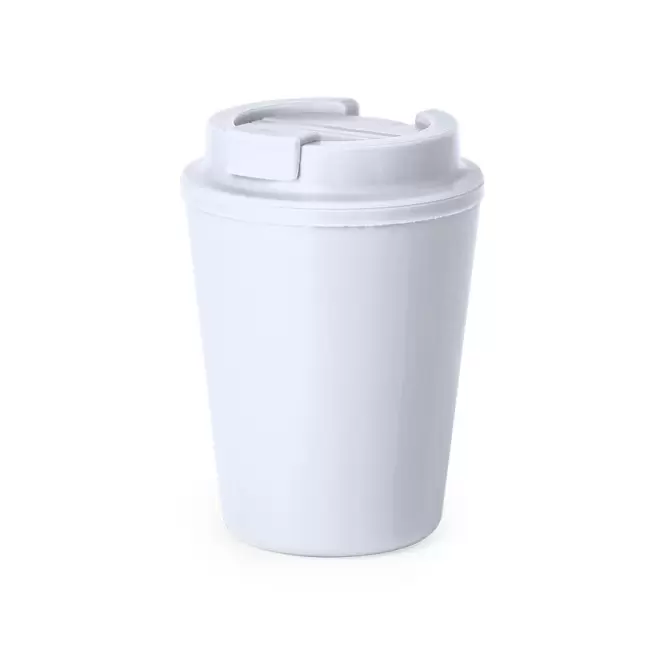 MUG PERSONNALISABLE DOUBLE PAROI PLASTIQUE 300ML 'BUKZ' - blanc