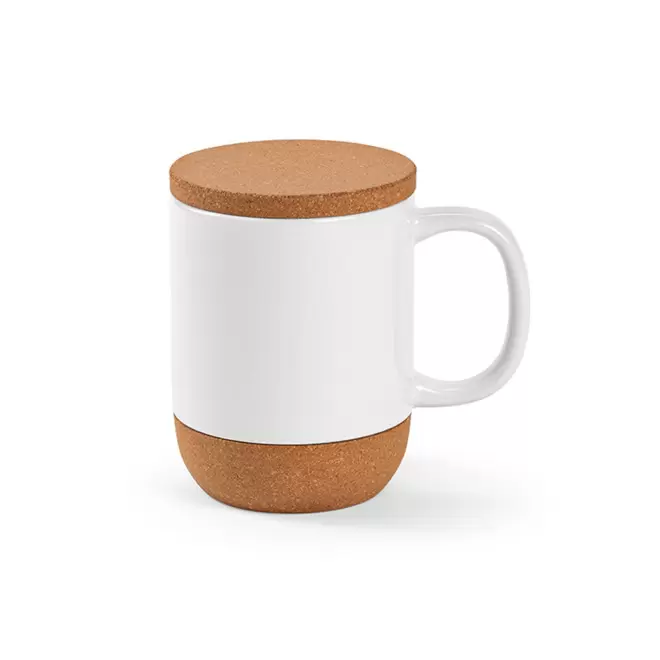 MUG CERAMIQUE ET LIÈGE PERSONNALISE 'STARTER COUVERCLE' - blanc/liège