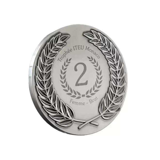 MEDAILLE COURONNE EN ZAMAC PERSONNALISEE 'LAURIER' - argent