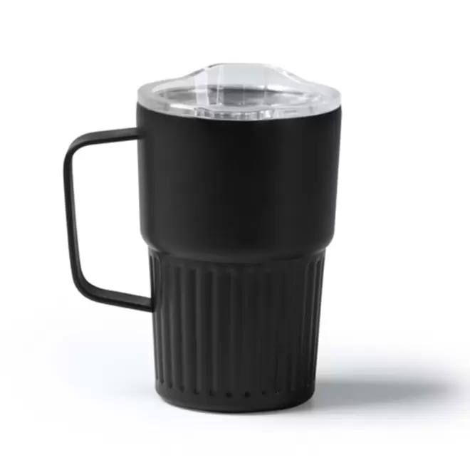 MUG ISOTHERME PERSONNALISE ACIER 470ML 'LUCIO POIGNEE' - noir