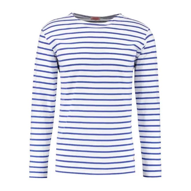 TEE-SHIRT FEMME MARINIERE PERSONNALISE 'PLOZEVET' - blanc/bleu royal