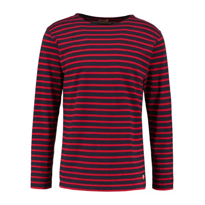 TEE-SHIRT FEMME MARINIERE PERSONNALISE 'PLOZEVET' - noir/rouge