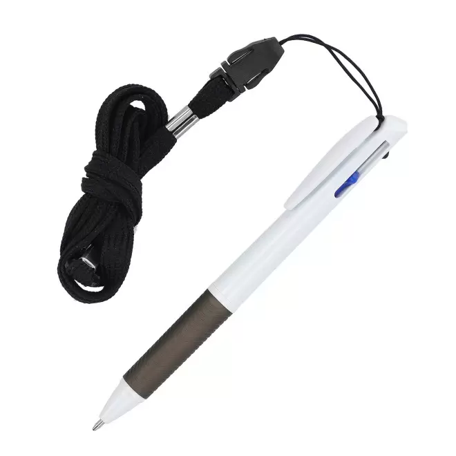 STYLO PERSONNALISABLE 3 COULEURS AVEC LANYARD 'ZORI' - noir