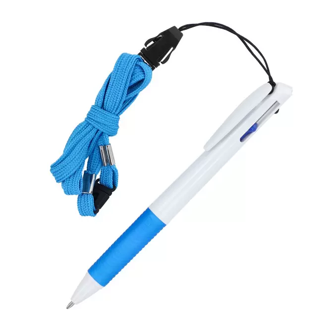 STYLO PERSONNALISABLE 3 COULEURS AVEC LANYARD 'ZORI' - bleu