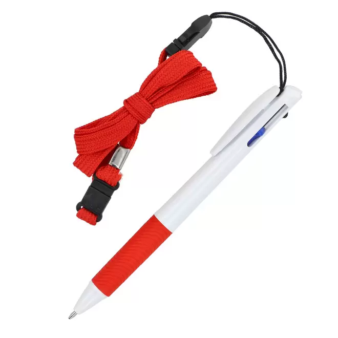 STYLO PERSONNALISABLE 3 COULEURS AVEC LANYARD 'ZORI' - rouge