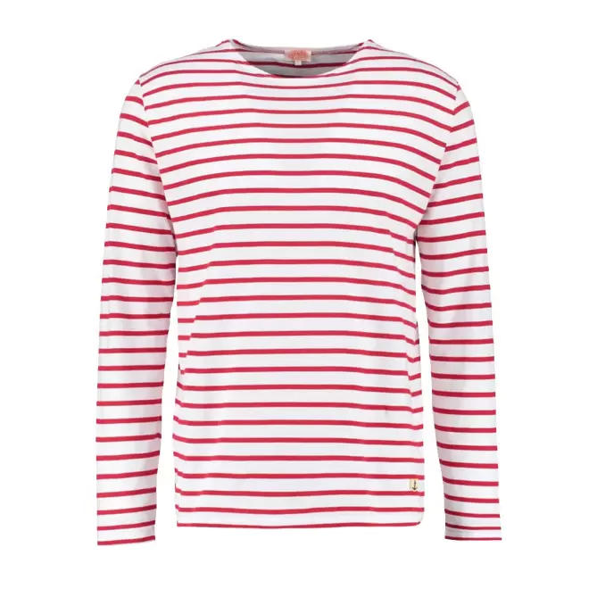 TEE-SHIRT FEMME MARINIERE PERSONNALISE 'PLOZEVET' - blanc/rouge
