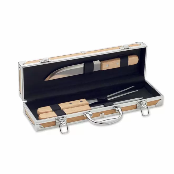 COFFRET BBQ 3 USTENSILES PERSONNALISE 'MALAWI BOIS' - bois