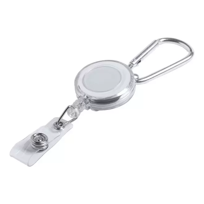 PORTE BADGE DEROULEUR PUBLICITAIRE 'SHAKI MOUSQUETON' - blanc/argenté