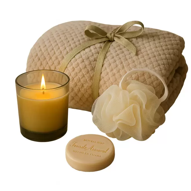 SET PLAID BOUGIE SAVON ET EPONGE PERSONNALISABLE 'MAIZON' - Mix & Match